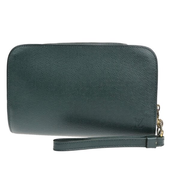 LOUIS VUITTON LV Logo Baikal Clutch Hand Bag Taiga Leather Epicea - Picture 1 of 14
